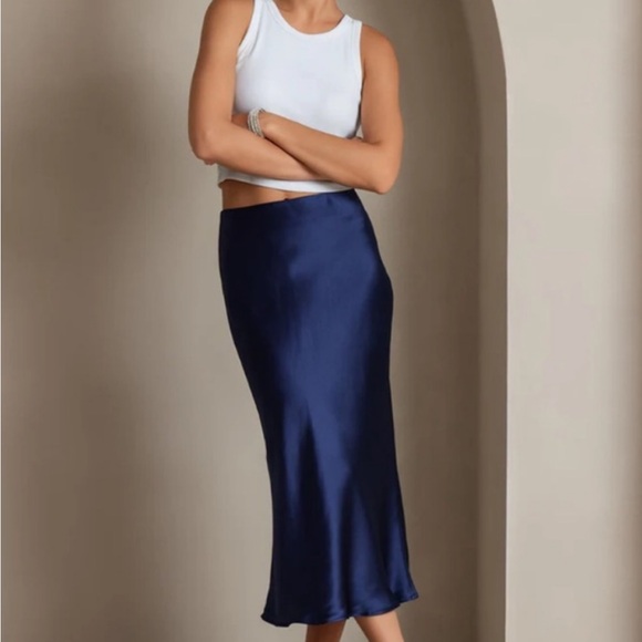 silky silk Dresses & Skirts - 🫐Silk Satin Navy Bias Midi Skirt